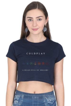 Coldplay crop top with "Albums" design, trendy and comfortable apparel for Coldplay fans.